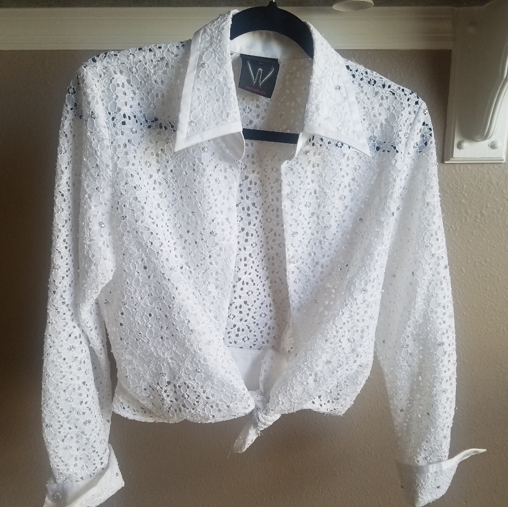 White lace blouse with embellishments